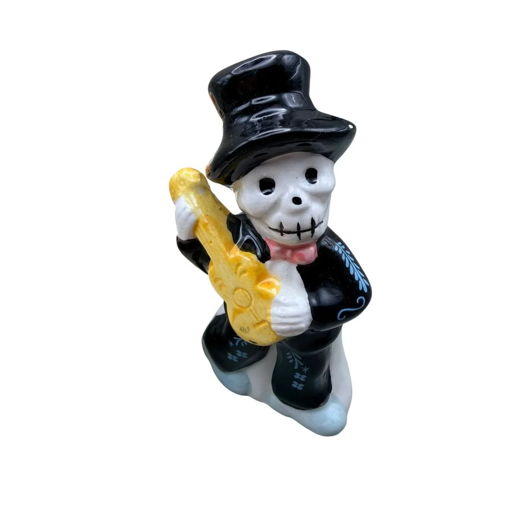 Day of the Dead Sugar Skull Spoon Rest and Calavera Salt Pepper Shaker Set 3pc